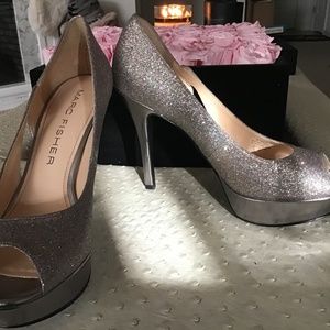 Marc Fisher Glittery Peep Toe Platform Heel